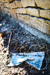 High angle view of damaged wall