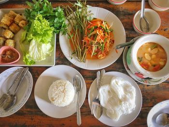 High angle view of food on table