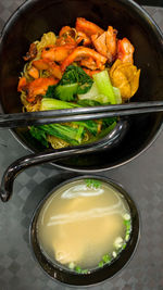 High angle view of meal served in bowl