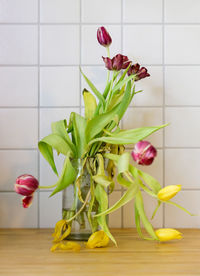 Close-up of yellow tulip in vase