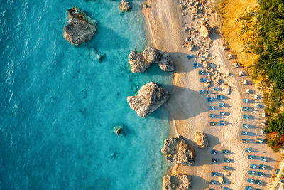 High angle view of beach and sea in greece