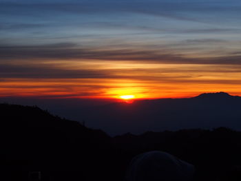 Scenic view of silhouette mountains against sky at sunset