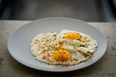 Close-up of breakfast served in plate
