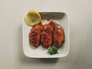 High angle view of food in plate