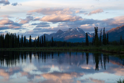 Scenic view of lake against sky during sunset
