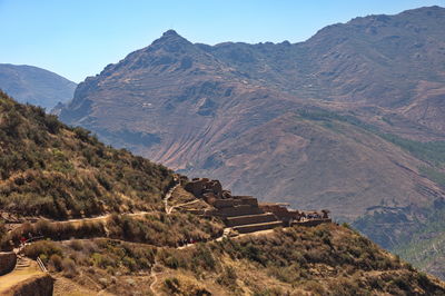 Scenic view of sacred valley from pisac archaeological site, peru