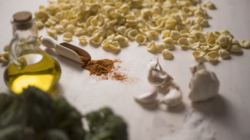 High angle view of vegetables on table