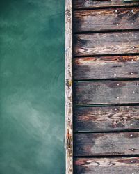 Directly above of jetty on lake