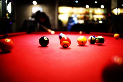 Close-up of illuminated pool table