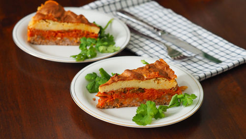 Close-up of food in plate on table