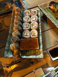 High angle view of dessert on table