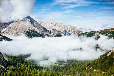 Scenic view of snowcapped mountains against sky