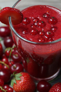 Close-up of berries and juice