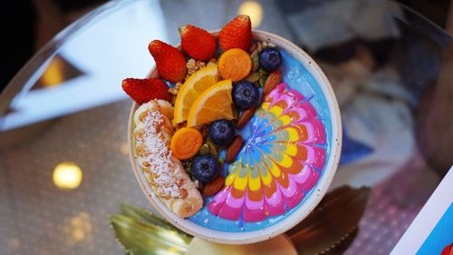 High angle view of fruits in plate