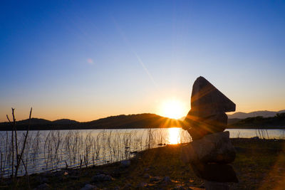 Scenic view of lake against sky during sunset