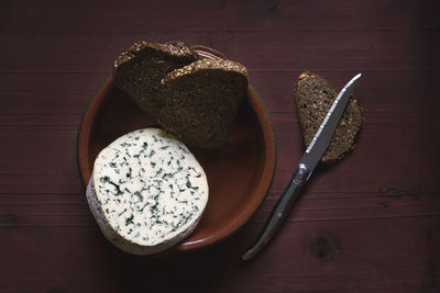 High angle view of breakfast on table