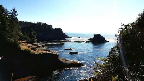 Scenic view of sea against clear sky