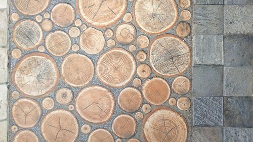 Full frame shot of logs in forest