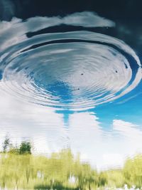 Close-up of reflection of clouds in water