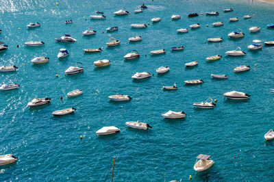 High angle view of boats on sea