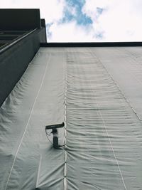 Low angle view of security camera on covered building