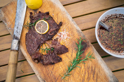 High angle view of food on table