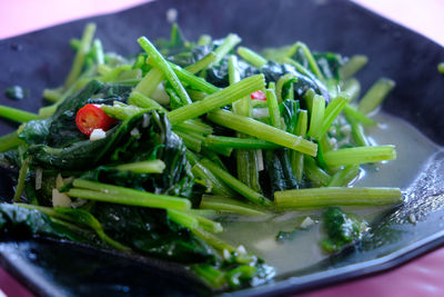 Close-up of chopped vegetables in plate