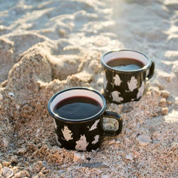 High angle view of coffee and water