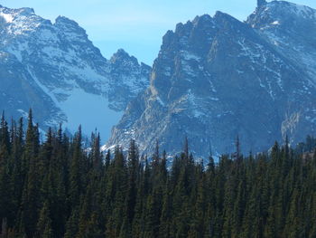 Scenic view of mountains against sky during winter