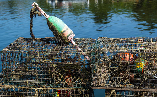 Lobster traps on a dock in woods hole, ma