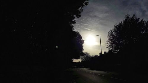 Silhouette trees against sky at night