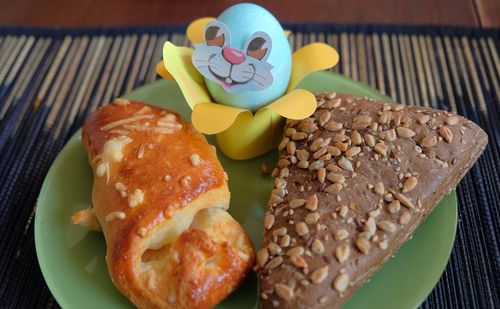 High angle view of breakfast on table