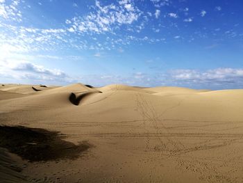 Sand dunes in desert against sky