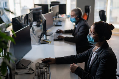 High angle view of business people working in office