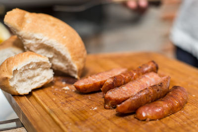 Close-up of meat on cutting board