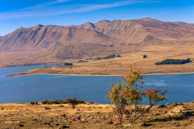 Scenic view of landscape and mountains against sky