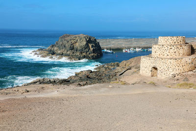 Arid region near el cotillo beach on fuerteventura island