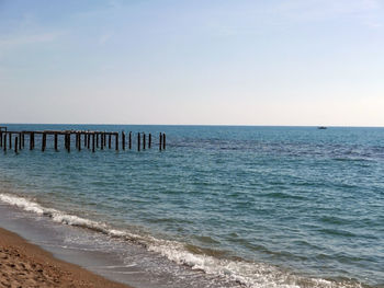 Lonely view of the sea in winter with a jetty