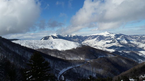 Scenic view of snowcapped mountains against sky