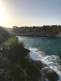 Scenic view of sea against clear sky