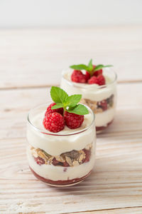 Close-up of strawberries on table