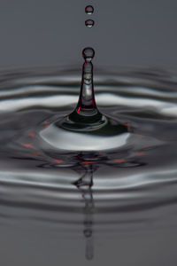 Close-up of drop falling on water