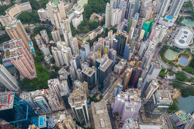 High angle view of buildings in city