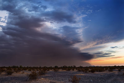 Scenic view of landscape against sky during sunset