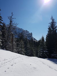 Scenic view of snow covered mountains against sky