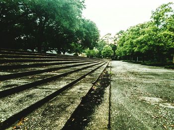 Railroad track amidst trees against sky