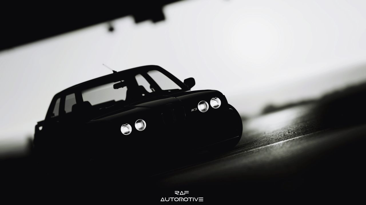 car, vehicle, automobile, black and white, mode of transportation, motor vehicle, monochrome, transportation, black, land vehicle, monochrome photography, no people, indoors, close-up, selective focus, screenshot