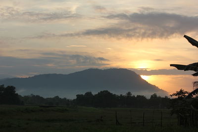 Scenic view of field against sky during sunset