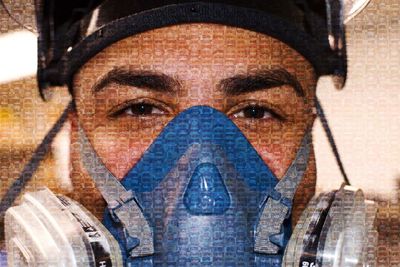 Close-up portrait of man in city