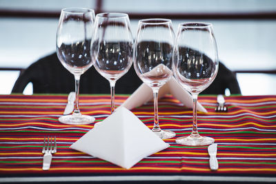 Wine glasses on table